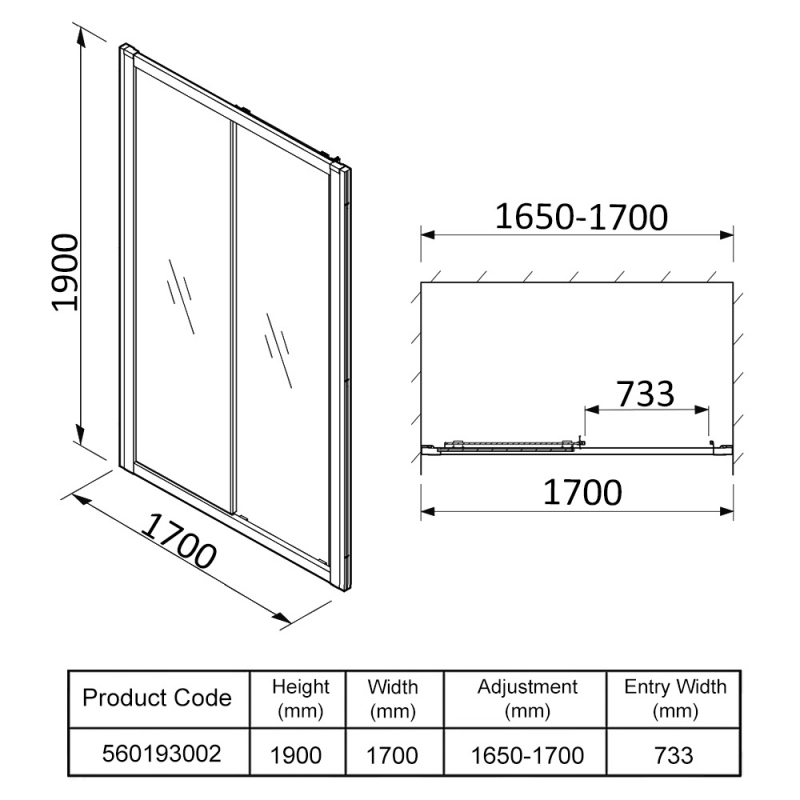 Twyford Geo Sliding Shower Door 1700mm 560 193 00 2