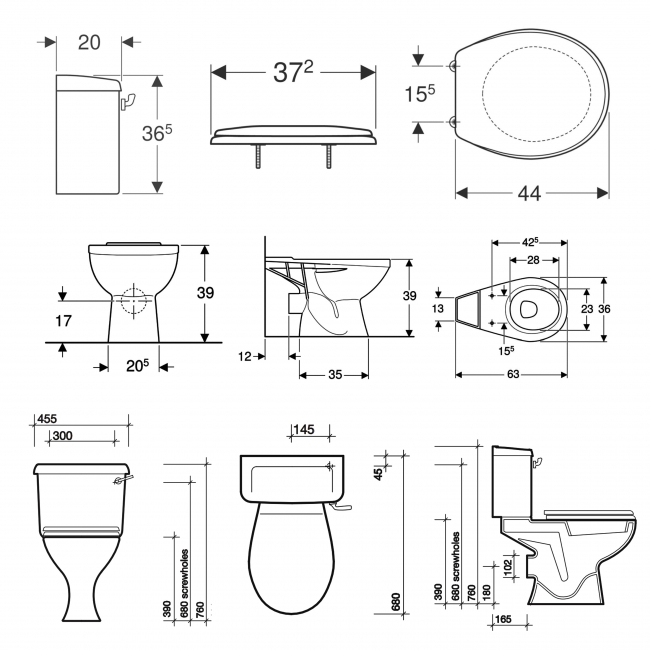 Twyford Option Close Coupled Toilet 6ltr Lever Cistern - Standard Seat Plastic Hinge