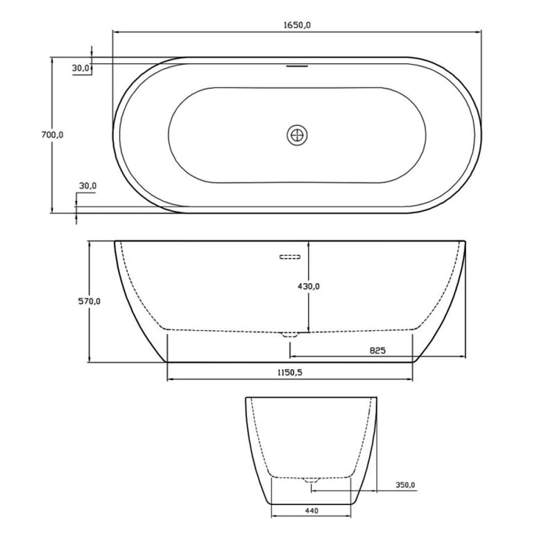 Verona Modern Freestanding Double Ended Bath 1650mm x 700mm - White