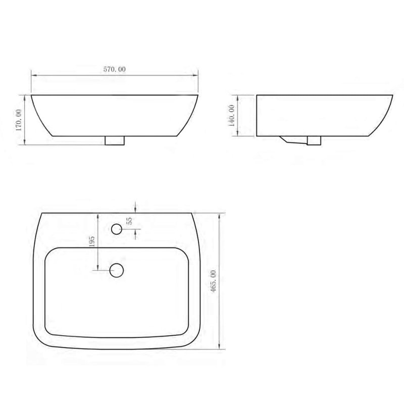 Verona Piccolo Full Pedestal Basin | BIQR28BAS55+BIQR28PED | 570mm | 1TH