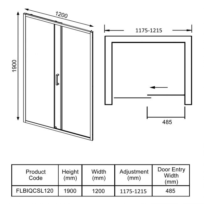 Verona Uno Sliding Shower Door | 1200mm | IN555C