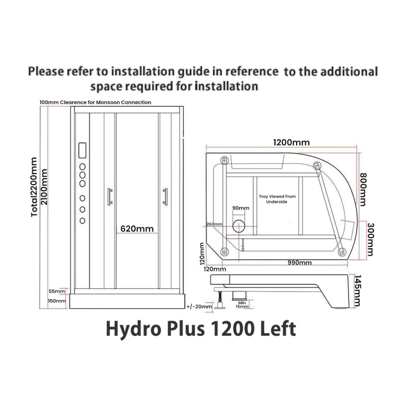 Vidalux Alto Hydro Rectangular Shower Cabin 1200mm x 800mm - Midnight Black