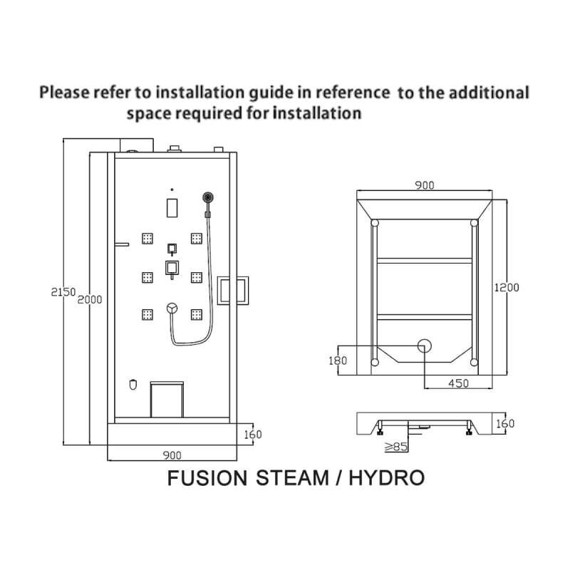 Vidalux Fusion Rectangular Steam Shower Cabin 1200mm x 900mm - Clear