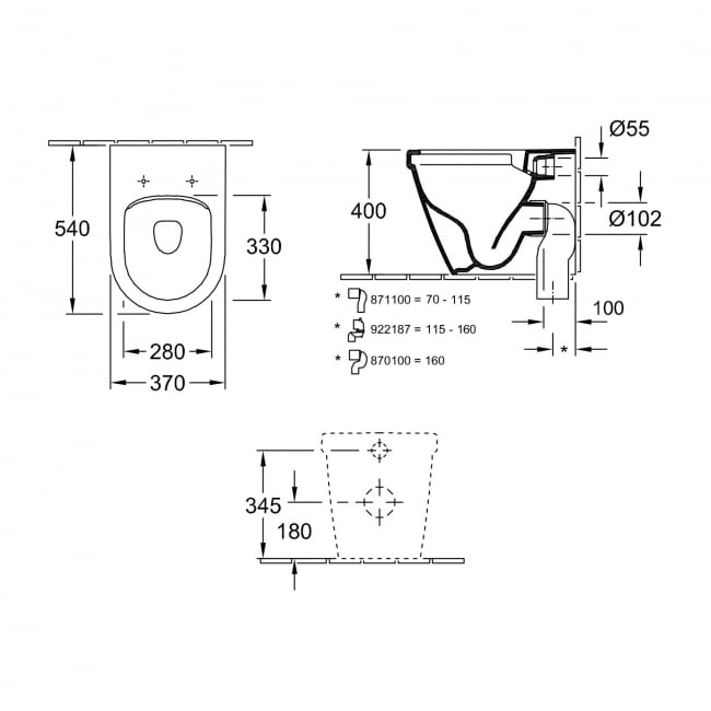 Villeroy & Boch Architectura Rimless Back to Wall Toilet - Soft Close Seat