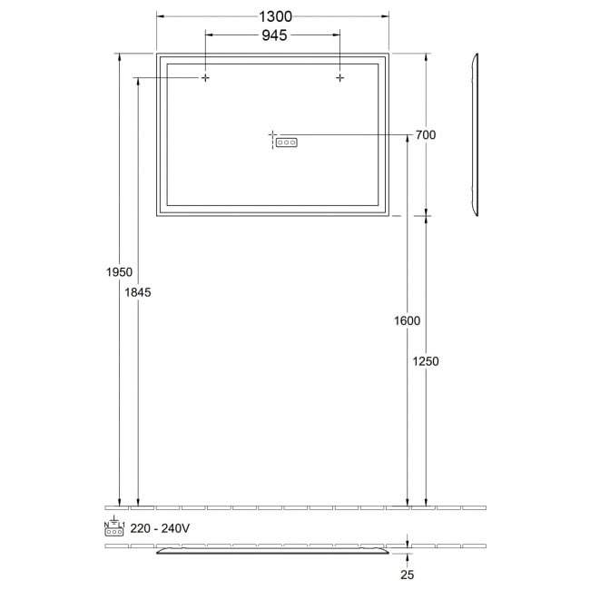 Villeroy & Boch Finero LED Bathroom Mirror 700mm H x 1300mm W