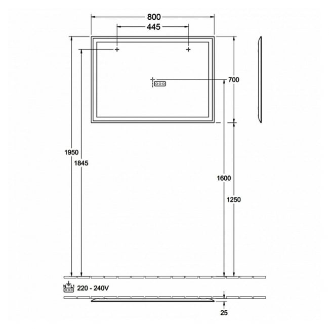 Villeroy & Boch Finero LED Bathroom Mirror 700mm H x 800mm W