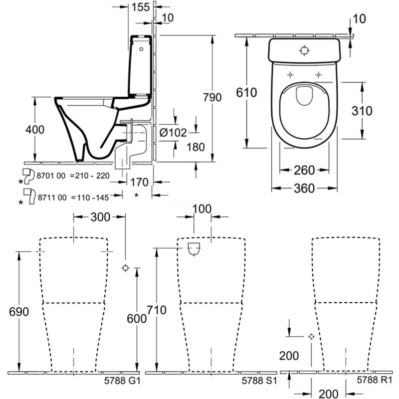 Villeroy & Boch O.novo Rimless Flush-to-Wall Close Coupled Toilet with Push Button Cistern - Soft Close Seat