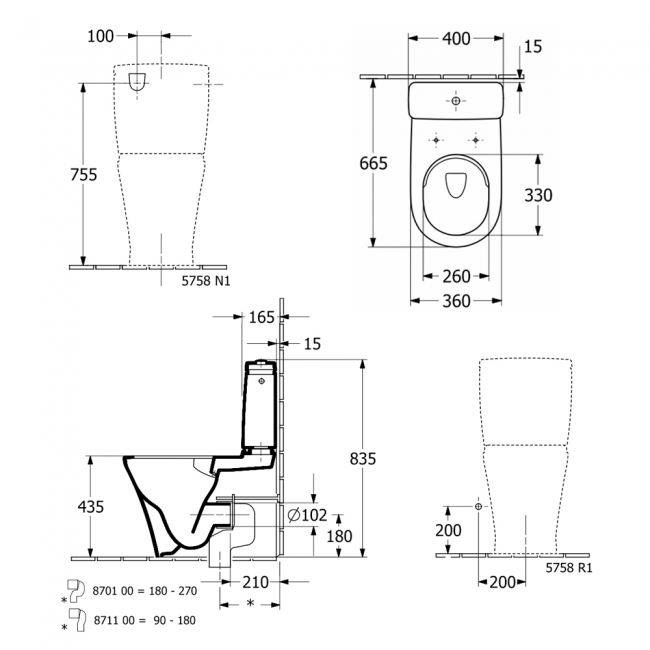 Villeroy & Boch O.novo Comfort Height Rimless Close Coupled Toilet with Push Button Cistern - Soft Close Seat