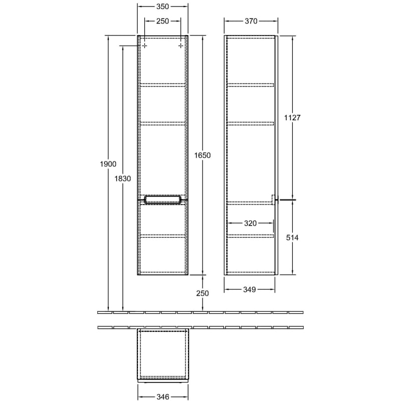 Villeroy & Boch Subway 2.0 Left Handed Wall Hung 2-Door Tall Unit 350mm Wide - Arizona Oak