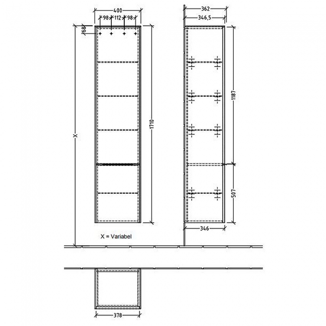 Villeroy & Boch Subway 3.0 Left Handed Wall Hung 2-Door Tall Unit 400mm Wide - Oak Kansas with Glossy Aluminium Handle