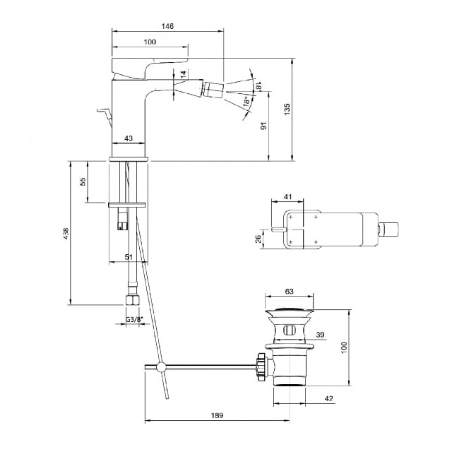 Villeroy & Boch Subway 3.0 Bidet Mixer Tap - Chrome