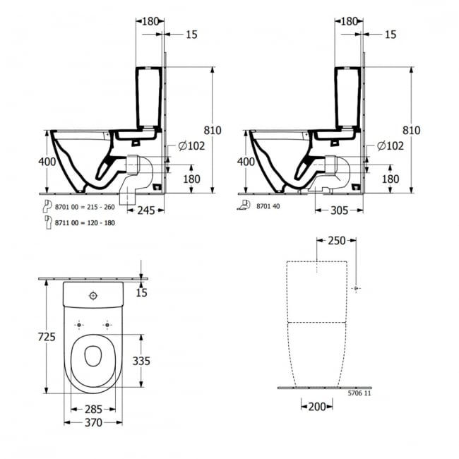 Villeroy & Boch Subway 3.0 Rimless TwistFlush Close Coupled Toilet with Push Button Cistern Side/Rear Entry - Soft Close Seat