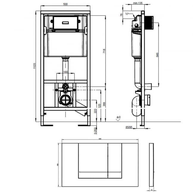 Villeroy & Boch Viconnect Pro Toilet Frame 1120mm with Chrome Flush Plate