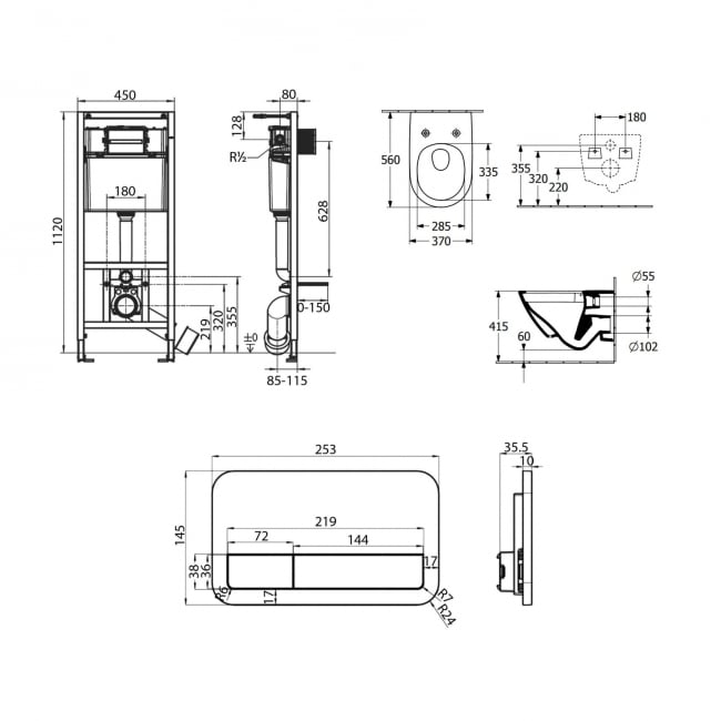 Villeroy & Boch ViPro 2.0 Frame Bundle with Subway 3.0 Twistflush WH Toilet and White Flush Plate