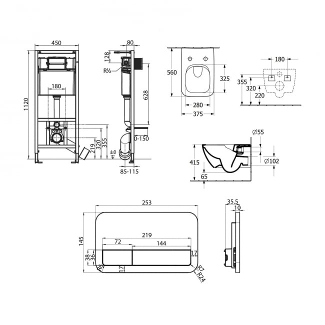 Villeroy & Boch ViPro 2.0 Frame Bundle with Venticello WH Toilet and Chrome Flush Plate