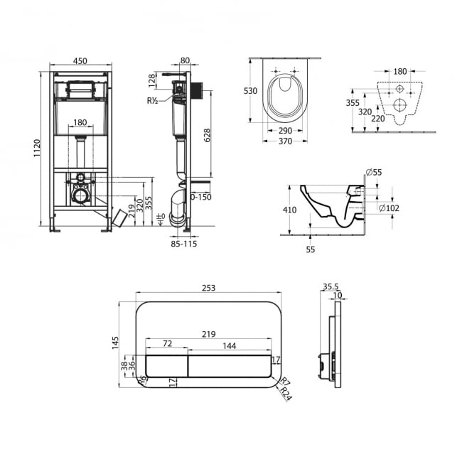 Villeroy & Boch ViPro 2.0 Frame Bundle with Architectura Twishflush(e) WH Toilet and Chrome Flush Plate