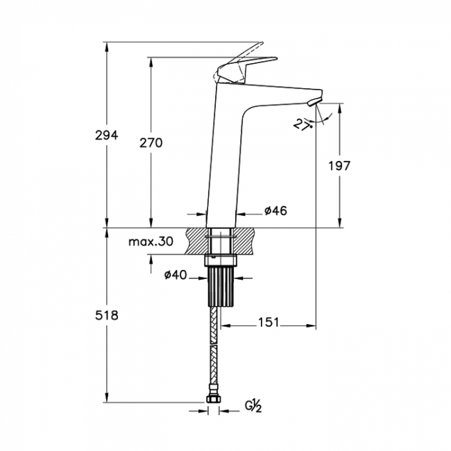 Vitra Flow Round Tall Basin Mixer Tap - Chrome