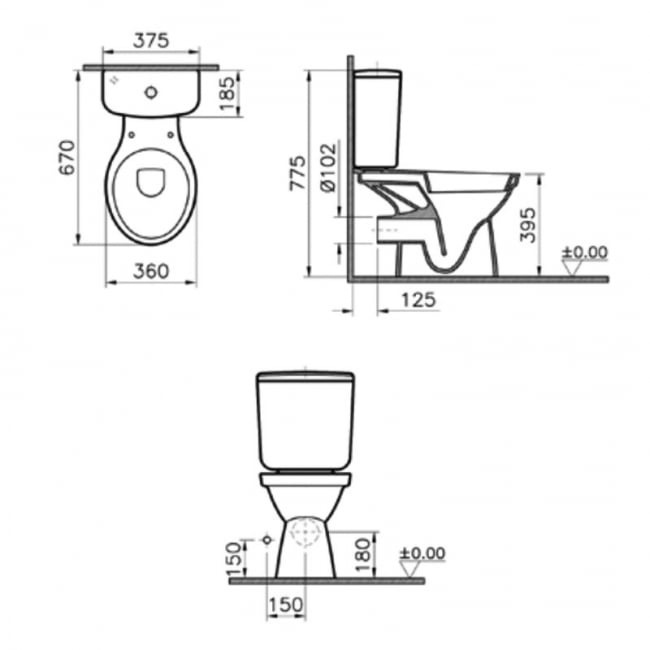 Vitra Milton Close Coupled Toilet with Push Button Cistern - Soft Close Seat