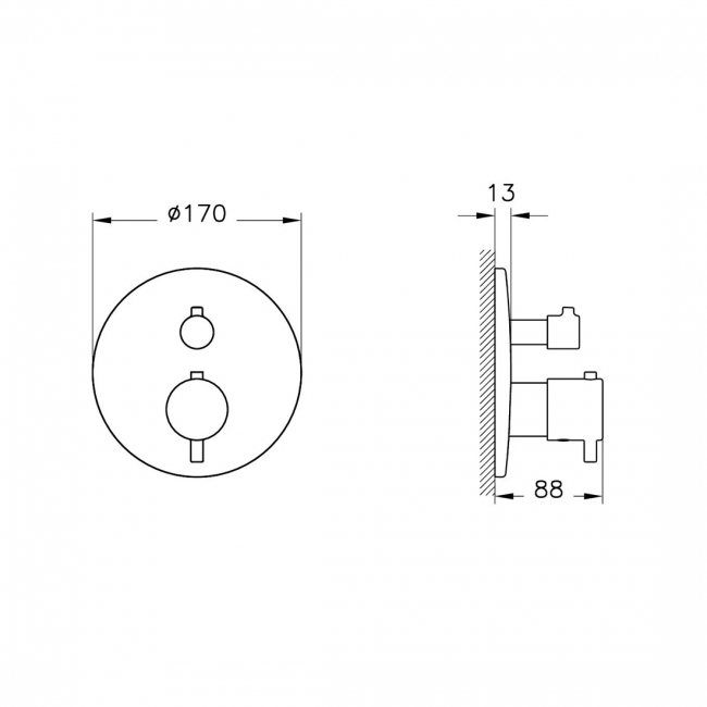 Vitra Round Thermostatic Concealed Shower Valve 2 Outlet - Chrome