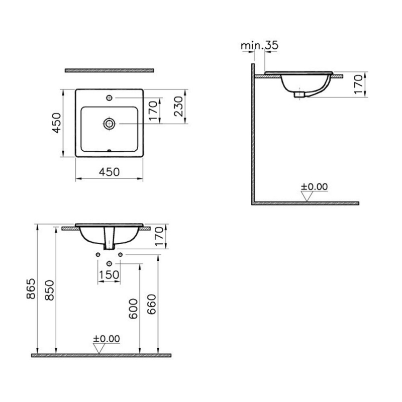 Vitra S20 Compact Inset Basin | 5463B003-0001 | 450mm | 1TH