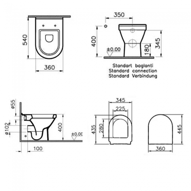 Vitra S50 Back To Wall Toilet Pan - Soft Close Seat