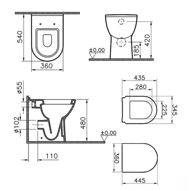 Vitra S50 Comfort Height Back To Wall Toilet Pan - Standard Seat