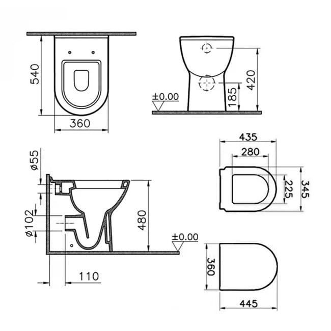 Vitra S50 Comfort Height Back To Wall Toilet Pan - Soft Close Seat