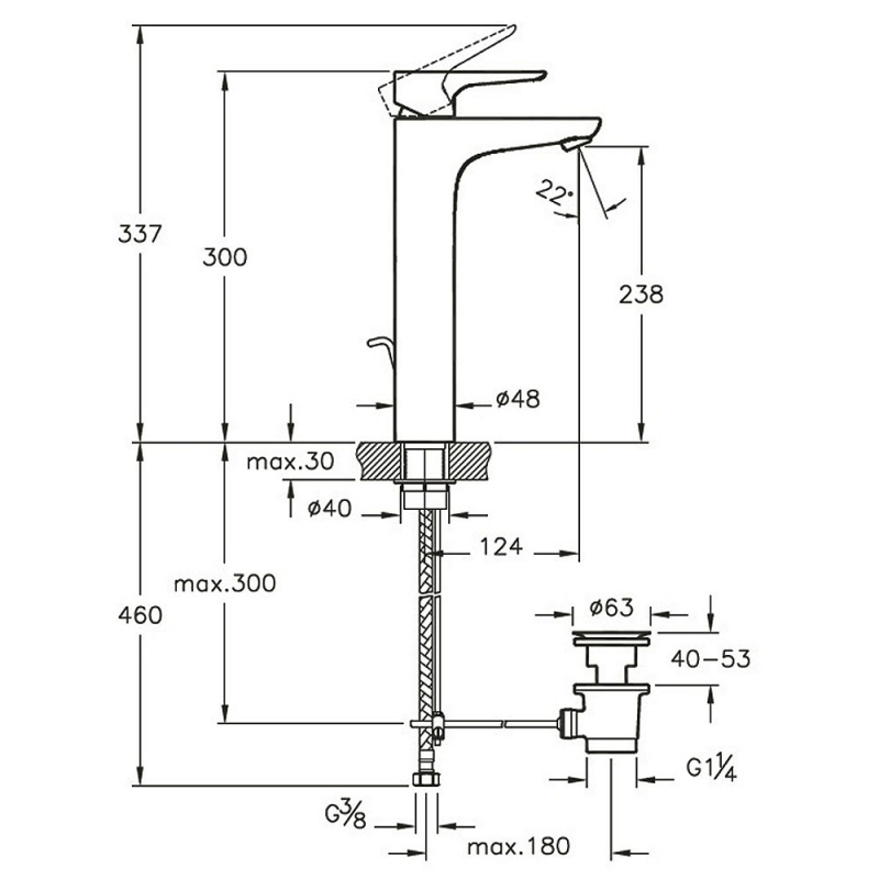 Vitra X-Line Basin Mixer | A42326VUK | Deck Mounted | Chrome