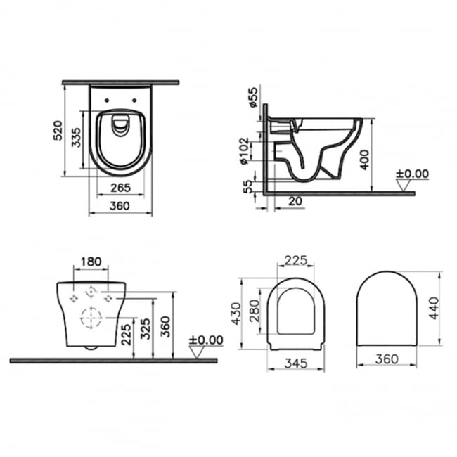 VitrA Zentrum Smoothflush Wall Hung Toilet - Soft Close Toilet Seat