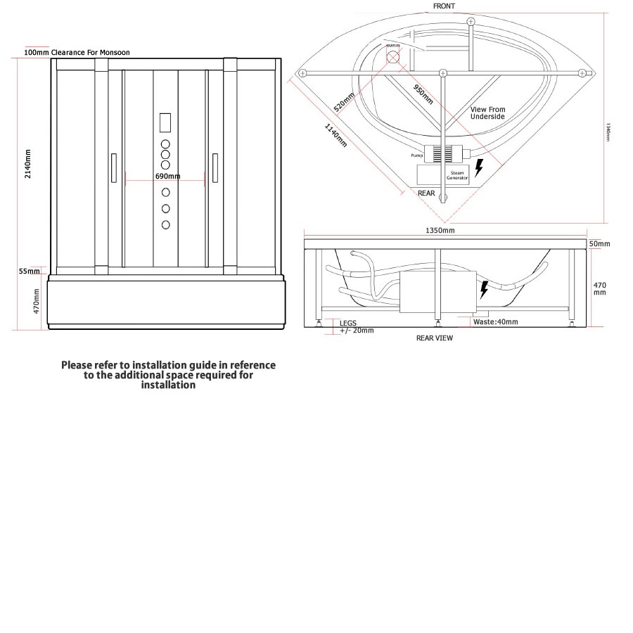 Vidalux Lisbon Shower Cabin, VIDA - Lisbon 1350 White, 1350mm x 1350mm