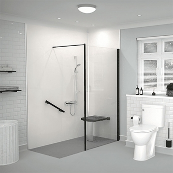 AKW Level Best Black Wet Room Glass Shower Screen