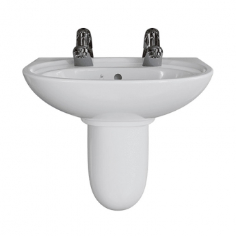 AKW Livenza Plus Basin and Semi Pedestal 550mm Wide - 2 Tap Hole