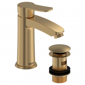 Bristan Appeal Eco Start Basin Mixer Tap with Clicker Waste - Brushed Brass