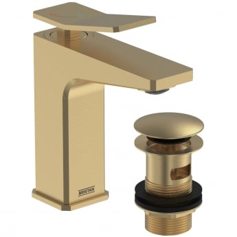 Bristan Tangram Eco Start Basin Mixer Tap with Clicker Waste - Brushed Brass