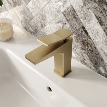 Bristan Tangram Eco Start Basin Mixer Tap with Clicker Waste - Brushed Brass