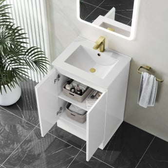 Delphi Halite Floor Standing 2-Door Vanity Unit with Basin 500mm Wide - White