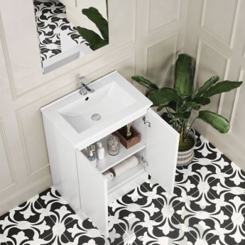 Delphi Halite Floor Standing 2-Door Vanity Unit with Basin 600mm Wide - White