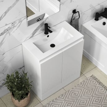 Delphi Halite Floor Standing 2-Door Vanity Unit with Basin 600mm Wide - White