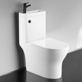 Delphi P2 Round Close Coupled Toilet with Integrated Basin and Tap (Black Accent)