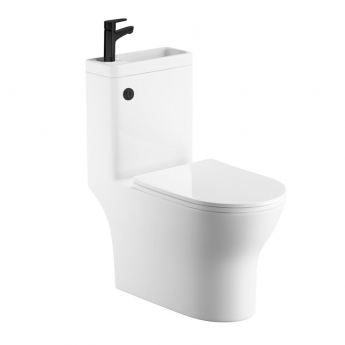 Delphi P2 Round Toilet Pan Pack with Basin and Black Tap