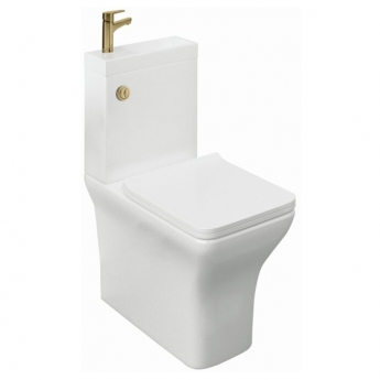Delphi P2 Square Toilet Pan Pack with Basin and Brushed Brass Tap