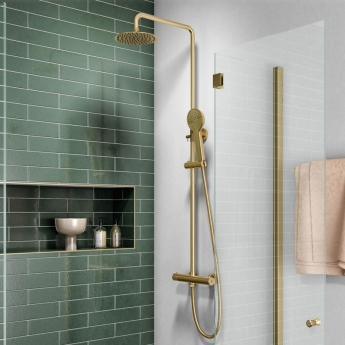 Delphi Verdura Thermostatic Bar Mixer Shower with Fixed Head and Shower Kit - Brushed Brass