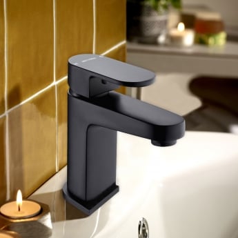 Deva Amio Mono Basin Mixer Tap with Press Top Waste - Matte Black