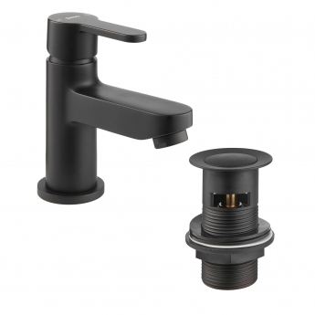 Deva Ethos Single Lever Mini Basin Mixer Tap with Waste - Matt Black