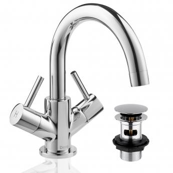 Deva Insignia Mono Basin Mixer Tap Dual Handle with Press Top Waste - Chrome