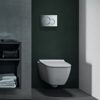 Geberit Rimless Wall Hung Pan with Duofix Toilet Frame Flush Plate and Sigma Concealed Cistern - Soft Close Seat