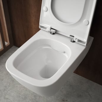 Geberit Rimless Wall Hung Pan with Duofix Toilet Frame Flush Plate and Sigma Concealed Cistern - Soft Close Seat