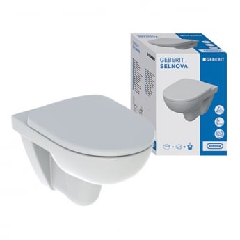 Geberit Selnova Rimless Wall Hung Toilet With - Quick Release Soft Close Seat