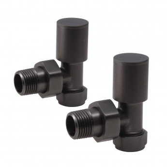 Heatwave Round Angled Radiator Valves Pair - Brushed Gunmetal