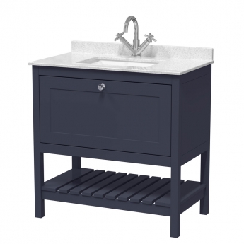 Hudson Reed Bexley Floor Standing Vanity Unit with 1TH Marble Top Basin 800mm Wide - Indigo Blue